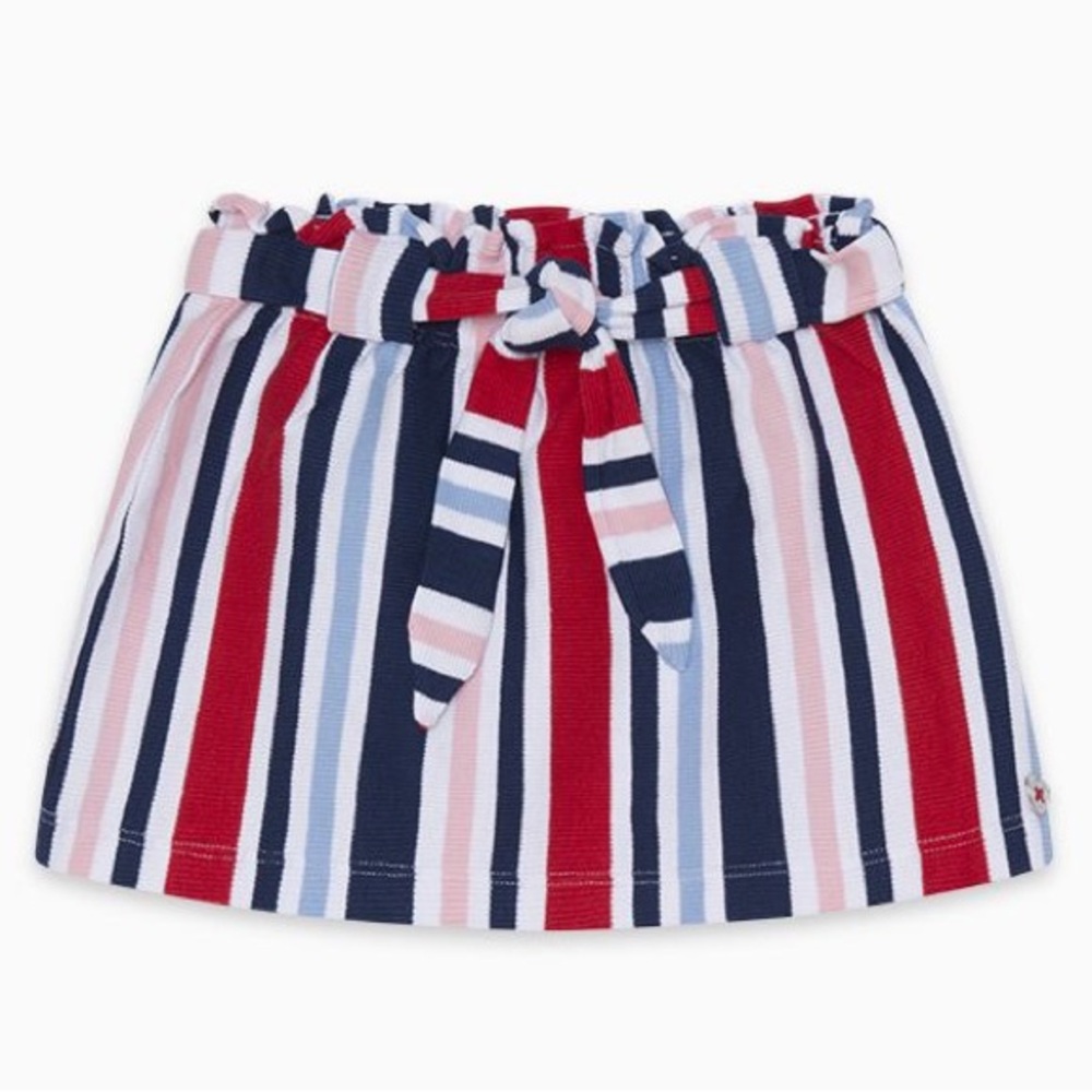 Girls' Striped Tie-Waist Skirt in Red, Navy & Pink